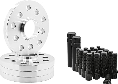 4 Pc 5x112 MM Hub Centric 15 MM & 17 MM Wheel Spacers 66.6 Wheel Bore  Black Conical Spline Tuner Bolts Aftermarket Wheels Works with Audi 2009  A4 A5 A6 A7 A8 S4 S5 S6 S7