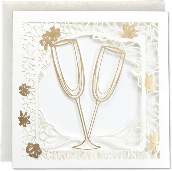 Gooji 6x6 Wedding Cards for Bridal Shower, Newly Wed, Marriage Gifts, Bride and Groom (Champagne) Laser Cut Design, for Newlyweds, Mr and Mrs