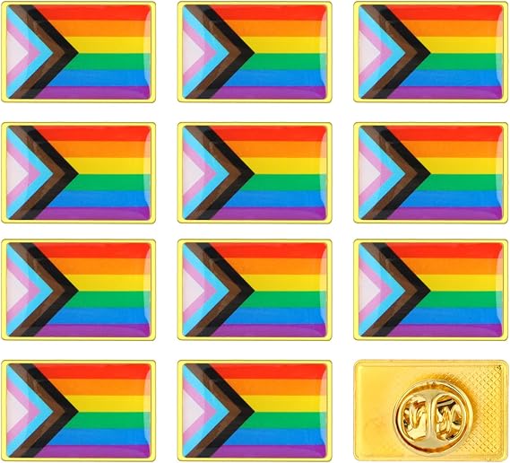 12 PCS Pride Badge & Progress Flag Reusable Rainbow Brooch Pin for LGBT, Rainbow Flag Enamel Pins for Lapel, Bags, Hats, Pride Decorations