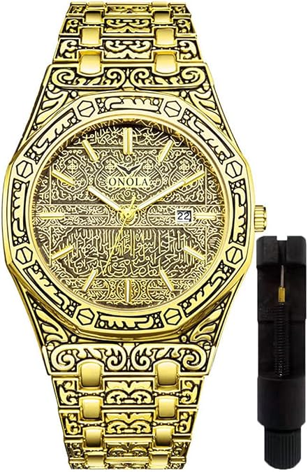 Retro Watches for Men Quartz Watches Tattoo Pattern Carved Stainless Steel Bracelet Waterproof Wrist Watch