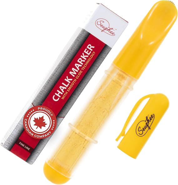 Fabric Markers for Sewing Ergonomic Tailors Chalk Pen with Improved Dosing Wheel for Sharp Lines - Washable Sewing Chalk Marking Pens that are Compatible with Most Fabrics - Yellow 1 Pack