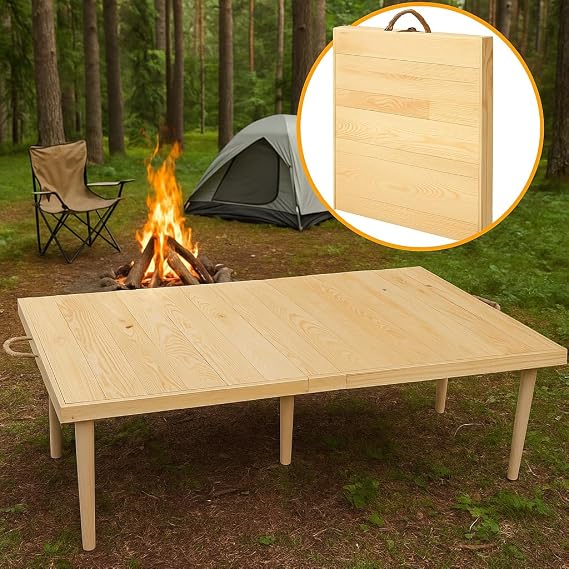 practicaloutdoor Folding Camping, Picnic and Garden Table 55x110 cm - Raw Natural Color