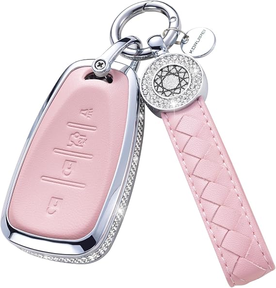 for Chevy Chevrolet Key Fob Cover with Keychain, Key Case Protection Shell Compatible with Equinox Malibu Cruze Camaro Tahoe Silverado Traverse Blazer Sonic (Pink, 4 Buttons, horn)