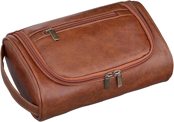 Leather Toiletry Bag for Men – Waterproof Toiletry Bag with Dry & Wet Separation, Thickened Brown Wash Bag, Travel Wash Organizer with Multiple Compartments | Mens Toiletry Bags (Brown)