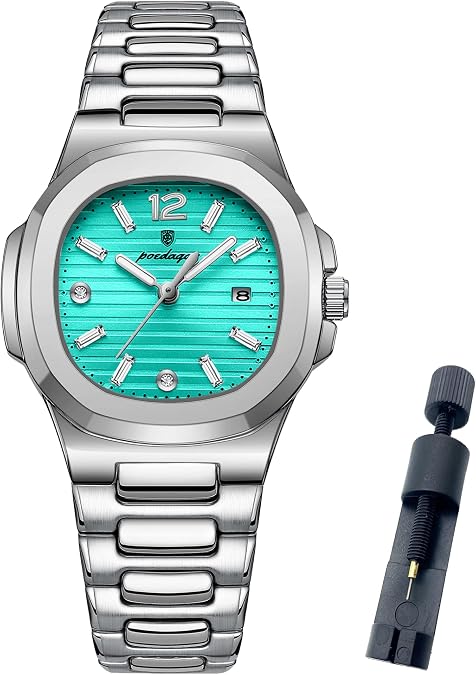 Women's Stainless Steel Quartz Watch, Ladies Analog Wristwatch | Luxury Dress Watch with Date Crystal Accents Hardlex Glass 3ATM Waterproof Luminous Hands Hidden Clasp