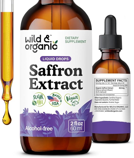 Wild & Organic Saffron Supplements 88.5 mg - Mood, Brain & Vision - 2 oz