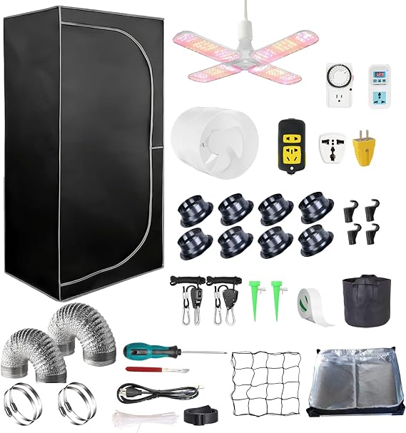 4x4 Grow Tent Kit Complete High Reflective Mylar Indoor Grow Tent 48"x48"x80"+ LED Grow Light Combo Hydroponics Indoor Plant Growing Tent System (Upgraded Grow Tent Kit)