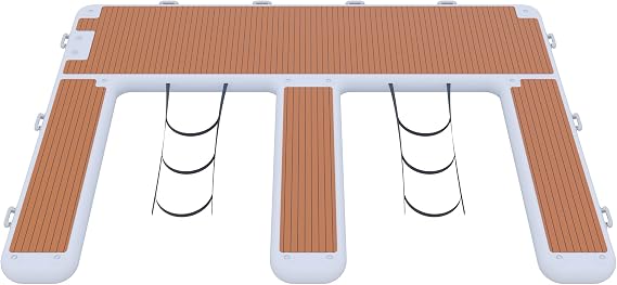 Oversized EVA Fully Covered E-Shaped Inflatable Floating Dock | 161"x118"x8"Inflatable Double Jet Ski Dock | Luxury Water Floating Mat for Lake, Pool & Beach