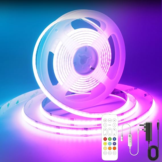 AXMOTUT Bluetooth RGB COB Led Strip Lights,3m Dimmable 12V Led Light Strip with Smart App and Remote Control, Color Changing Music Sync, for TV, Bedroom, Home Decor, Party [Energy Class E]