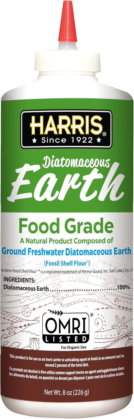 HARRIS Diatomaceous Earth Food Grade, Half Pound with Easy Application Puffer Tip