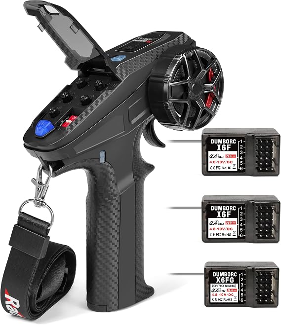 DUMBORC X6PM-350 6CH Mini RC Radio Transmitter with X6FG Gyro Receiver and 2pcs X6F Receiver Low Voltage Alarm & Fail-Safe Function Mixed Mode for RC Vehicle Car Boat Tank Model Parts Portable Remote