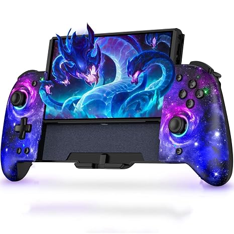 Switch Controller with 8-Color RGB Light, Macro Function, Handheld Mode Controller for Switch Grip, Controller Programming and Editing Function, Gyro Sensor, Vibration, Burst Shooting Function