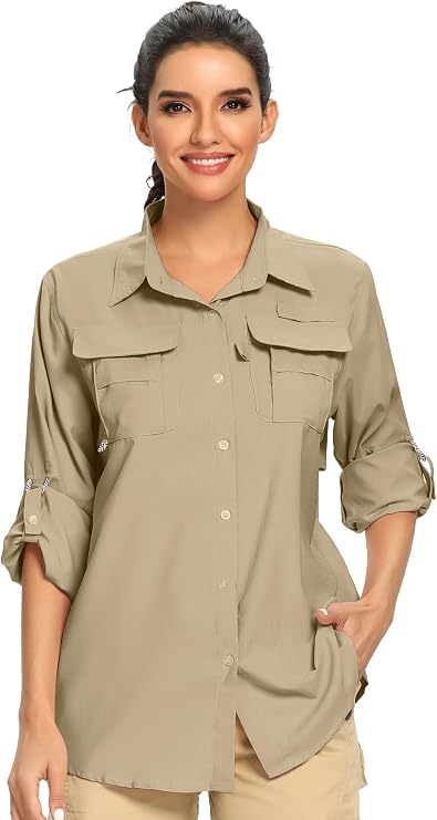 linlon Women's UV Safari Shirt Sun Protection Long Sleeve Hiking Travel