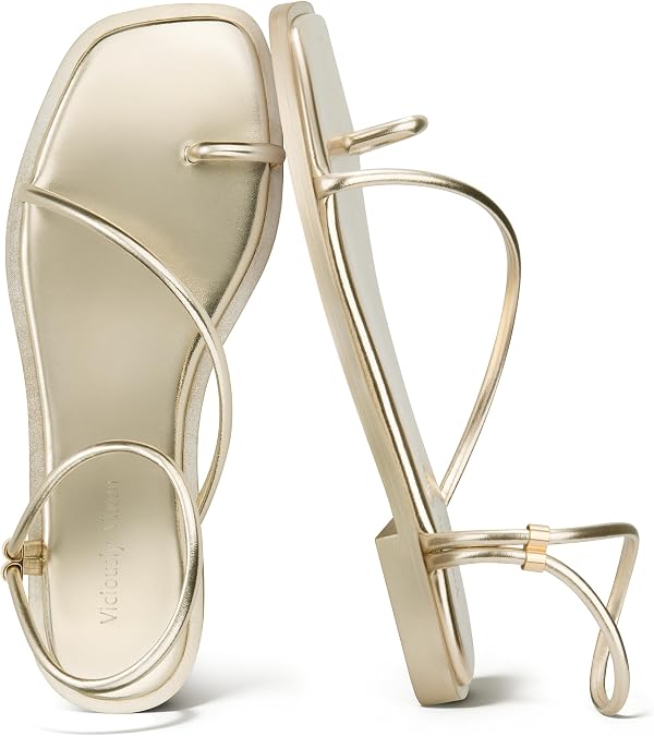 Womens Flats Loop Sandals Square Toe Strappy Ankle Strap Summer Flat