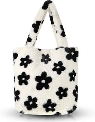 Weewooday Fluffy Shoulder Bag Ladies Plush Underarm Bag Tote Bag White Women Y2K Furry Purse Handbag for Autumn and Winter