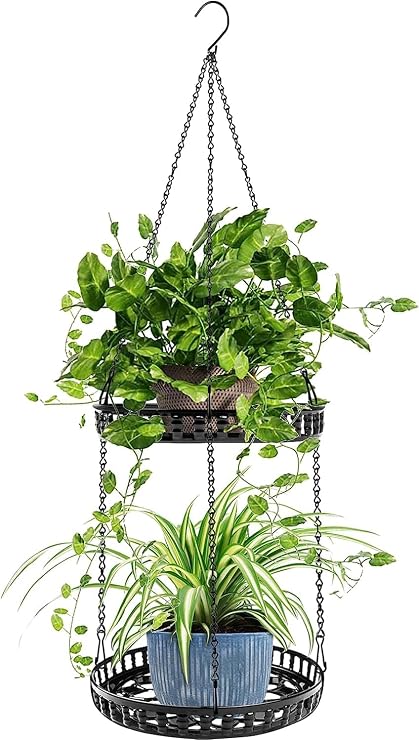 2 Tier Hanging Planters for Indoor Outdoor Plants, Metal Plant Hanger