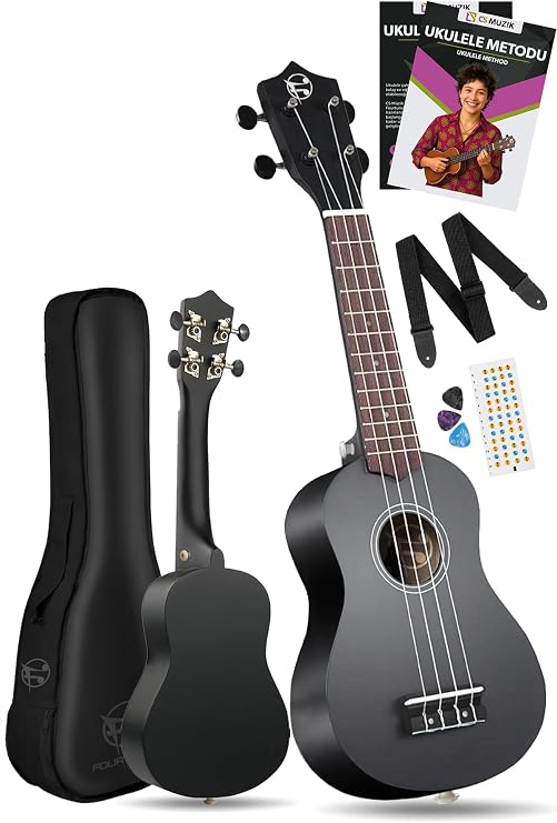 Fourtune Nova UKS-21BK Gül Ağacı Siyah Soprano Ukulele Seti (Siyah)