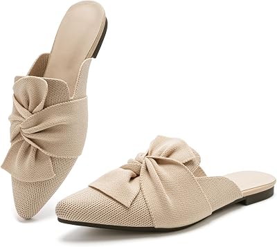 Mules for Women Pointed Toe Flats Comfortable Knit Breathable Backless Slip on Mules Flats