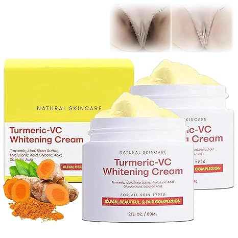 Tumeric-Vc Whitening Cream Aufhellungscreme für den privaten Bereich Aufhellungscreme für Gesicht Körper dunkle Flecken Altersflecken Anti-Aging Anti-Falten 60 g (2 Stück)