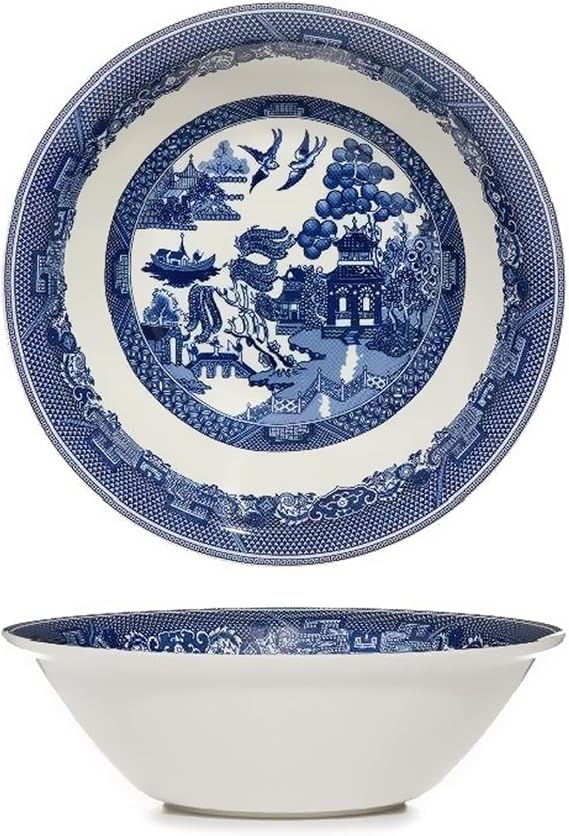 Blue Willow Cereal Bowl 18cm Coupe Soup Vintage Birds Oriental Classic Design