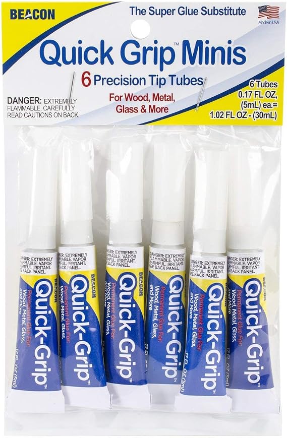 BEACON Quick Grip Permanent Adhesive - Fast-Drying, Crystal-Clear & Weather-Proof Glue for Ceramics, Wood, and More, 6 Tube Bag, 1-Pack