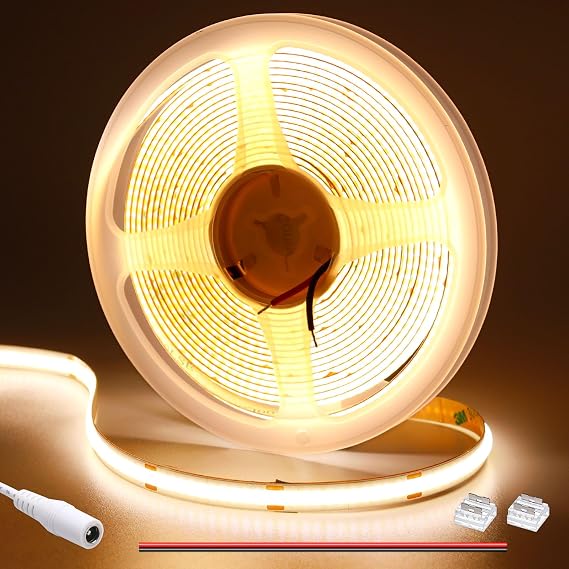 GOMING 12V COB LED Strip Light Warm White 3000K 16.4ft/5M 1560LEDs CRI 93+