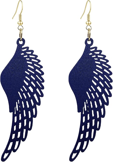 KaFu Bohemian Wood Earrings for Women Vintage Geometric Wooden Butterfly Wing Drop Dangle Earrings Lightweight Angel Wing Statement Earrings Jewelry