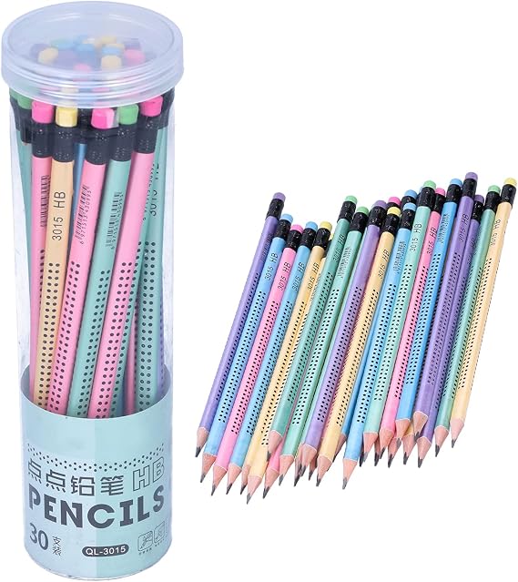 Triangular Cute Sharpened Pencils, Pencil Set with Eraser Fat Thick Strong Graphite Pen Nonslip Multicolor Writing Products for Preschoolers School Supplies Kids Art Drawing Sketching Shading 30pcs