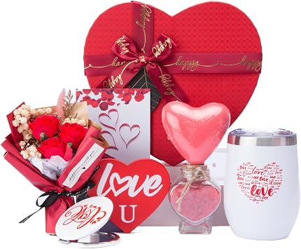 Mothers Day Gifts Mom Gifts Birthday Gifts Box for Girlfriend Wife Lover Valentines Day Gifts for Women Heart-shaped Red Rose Love Gift Basket Love You Present Wedding & Engagement Anniversary Roman