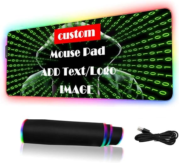 Personalized RGB LED Mouse Pad, Custom Large Mousepad for Office and Gaming Lovers, Customized Gifts With Picture/Text/Logo