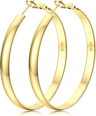 BESTEEL 14K Gold Filled Hoop Earrings for Women, 5mm Wide Large Flat Gold Hoop Earrings, Hypoallergenic Lightweight Oversized Big Hoop Earrings Gold