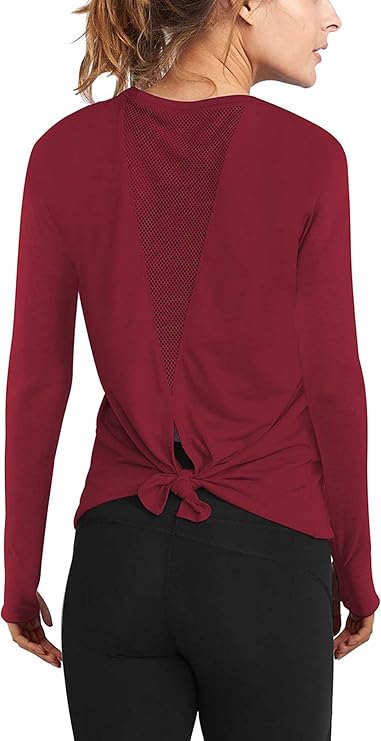 Mippo Long Sleeve Workout Tops for Women Yoga Tops Open Back Shirts