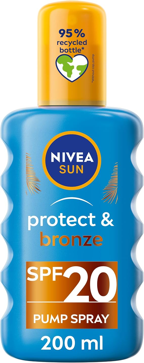 NIVEA SUN Protect & Bronze Sun Spray SPF20 (200ml), Bronzing Tanning Lotion Spray with SPF20, Advanced Suncream Protection, Natural Pro-Melanin Extract