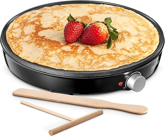 Reemix Crepe Maker Machine, Compact Pancake Griddle | Precise Temperature Control, Nonstick 12 Electric Griddle, Batter Spreader for Eggs, Pancakes, Omelets and Quesadillas