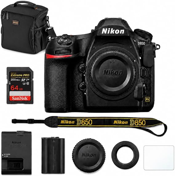 Nikon D850 DSLR Camera, Bundle with 64GB Memory Card | Multi-Device Shoulder Bag | Screen Protector | Nikon