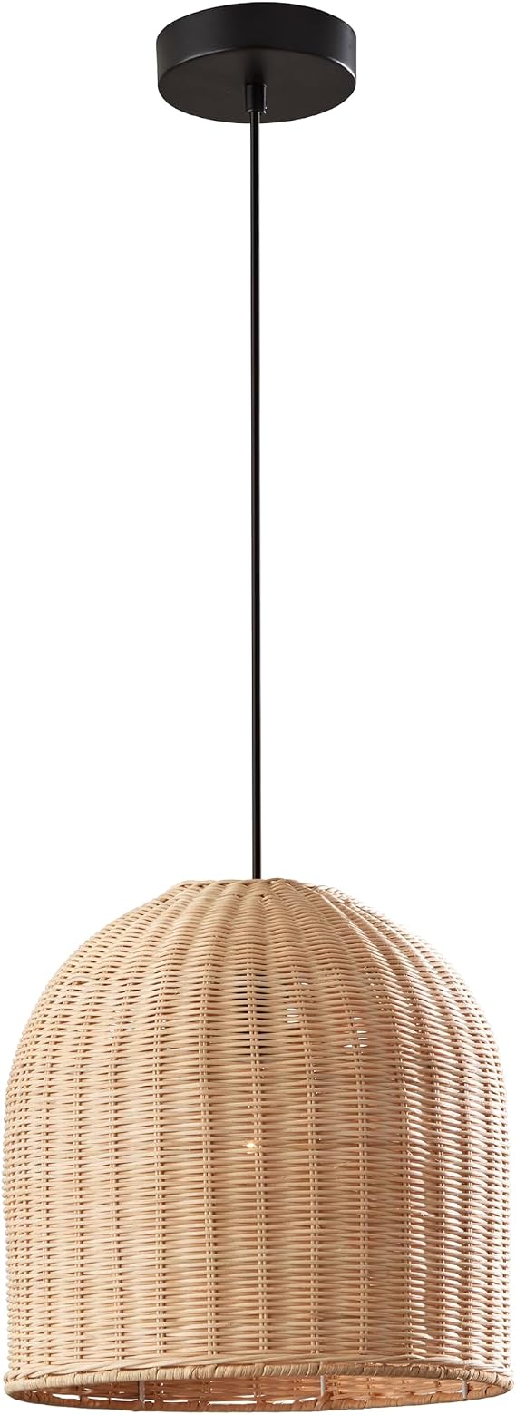 Adesso Hanging Pendant, Dark Bronze & Natural Rattan, Adjustable