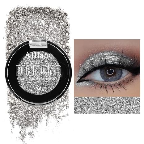 Afflano Silver Glitter Eyeshadow Highly Pigmented Metallic Silver Eyeshadow Palette Single Shimmer Glitter Eyeshadow Smoky Goth Eye Make-up Neutral Highlighter Makeup 11H