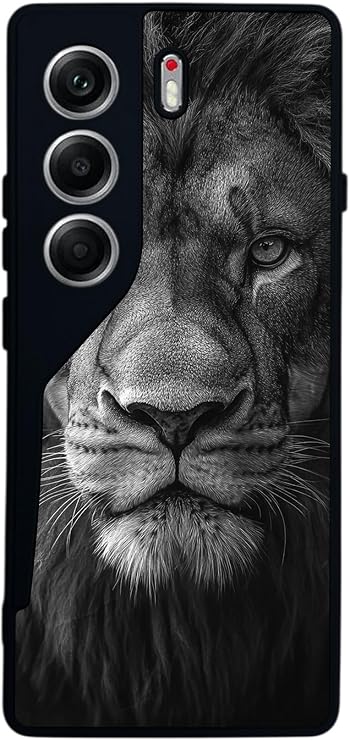 Tecno Camon 40 ile Uyumlu Aslan Tasarımlı Glossy Premium Kılıf, Siyah