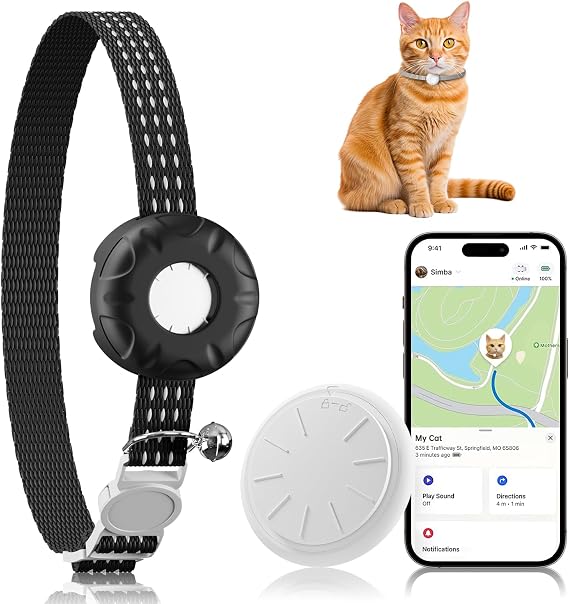 Cat Tracker, No Monthly Fee, Waterproof Pet Tracker for Cats, Compatible with Apple Find My App (Only iOS), Black