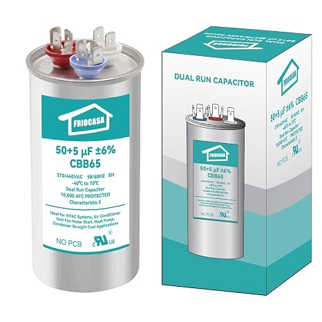 50/5 uF 50+5 MFD 6% Ac Capacitor 370V/440V 50/60Hz CBB65B Air Conditioner Capacitors for AC Unit Fan Motor Start or Pool Pump or Air Condenser Straight Cool
