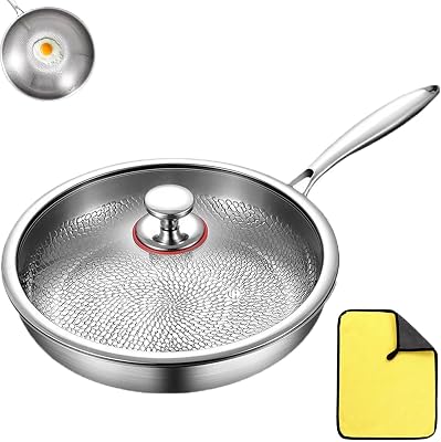 Titanium Hammered Pan Pro with Lid, 2025 Upgraded Non-Stick Without Coating Titanium Pro Cookware, Even Heating For Cooking,Silver,11.81in