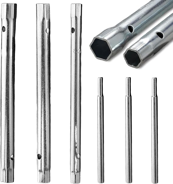 6 PCS Box Spanner Set, 8.3-9.3mm 10.3-11.3mm 12-13mm Monoblock Tap Spanner Set, Basin Wrench for Bath Kitchen Under Sink Tap, Tap Tightening Tool with Tommy Bar