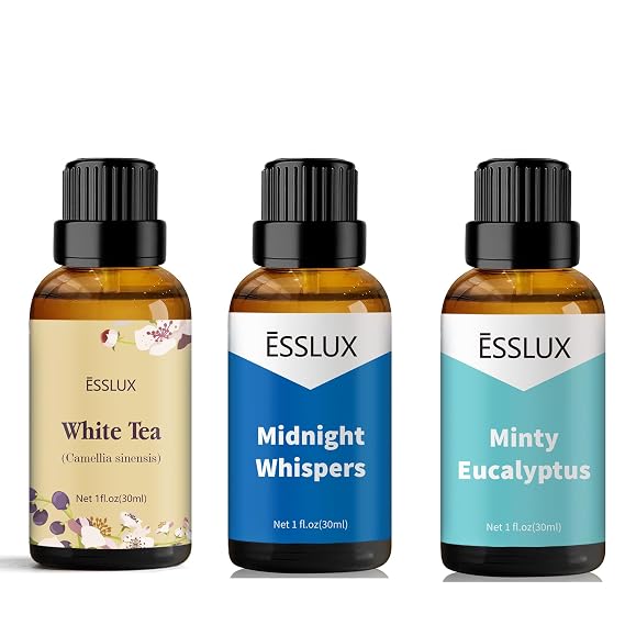 White Tea Essential Oil, Midnight Whispers, Minty Eucalyptus Fragrance Oil for Diffuser, Candle Soap Making Clean Fresh Scents, Aromatherapy Scented Massage, Perfume for Humidifier Home Fragrance