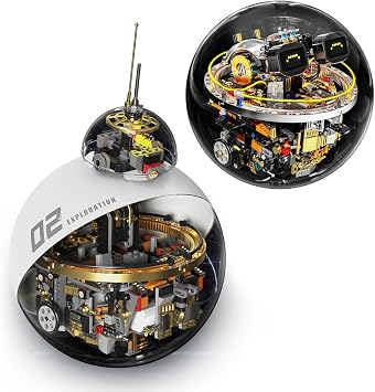 UNCLE BRICK 2-in-1 Programmable STEM Building Set Bundle Transparent Spherical Rolling Bot + Sci-Fi BB Droid, Remote Control with LED Display, Cyberpunk Lights, Gift for Kids 8-12, Teens & Adults
