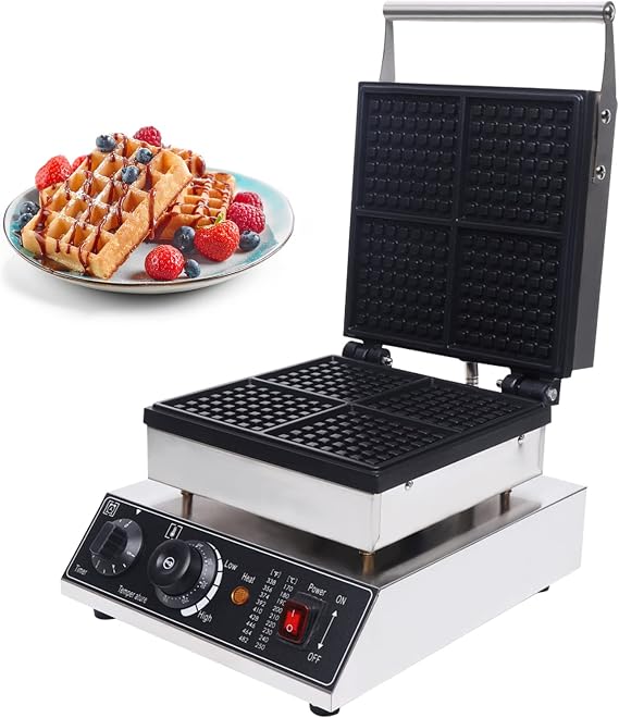 Mini Waffle Maker,4 Pieces Commercial Electric Nonstick Waffle Iron Stainless Steel 110V Temperature and Time Control Belgian Waffle Maker for Bakery,Restaurant,Snack Bar or Home