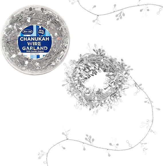Rite Lite Hannukah Garland Silver Dreidel Decoration - Stretches 22 Feet Long! Jewish Festival of Lights Chanukah Gifts Wire Banner Decor Hang on Wall Perfect for Living Room Party