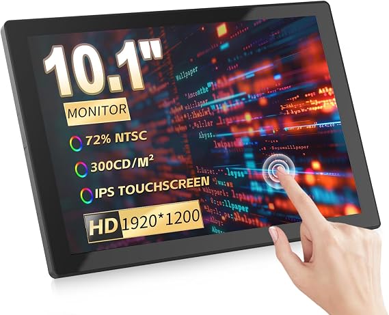 101-Zoll-Touchscreen-Monitor 60 Hz Tragbar 1920 x 1200 IPS-Monitor Unterstützt den Standard-VESA-Bildschirmkontrast 16:10 kompatibel mit Ras Pi 5/4B/4/3/2 Windows 10/8/7