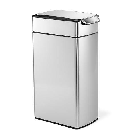 Simplehuman Slim Trash Can, 10.2 gal 40 L Rectangular, Touch Bar with Lid, Stainless Steel, 11.2 gal 40 L simplehuman