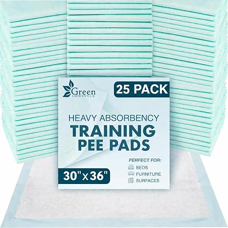 GREEN LIFESTYLE Underpads - Pet Training Pads for Dogs, Cats, Bunny, Chucks Pads for Adults, for use as Incontinence Bed Pads, Seniors Bed Pad (Pack of 25 - 30x36)