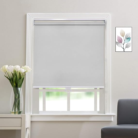 Blackout Cordless Roller Blinds and Shades for Windows - Safety Spring Roller Shades - Cordless Privacy Room Darkening [Grey 100% Blackout,74" W x 64" H] - Custom Made